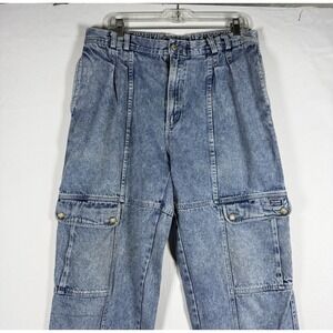 Bugle Boy Jeans Mens 36 (34x31) Acid Wash Denim Vintage Cargo Pockets Cotton